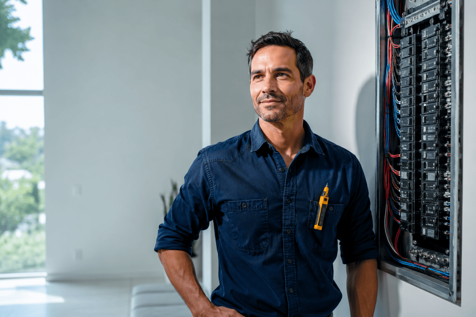 Erik, licensed C-10 electrician at AGNG Electric, at work in Los Angeles